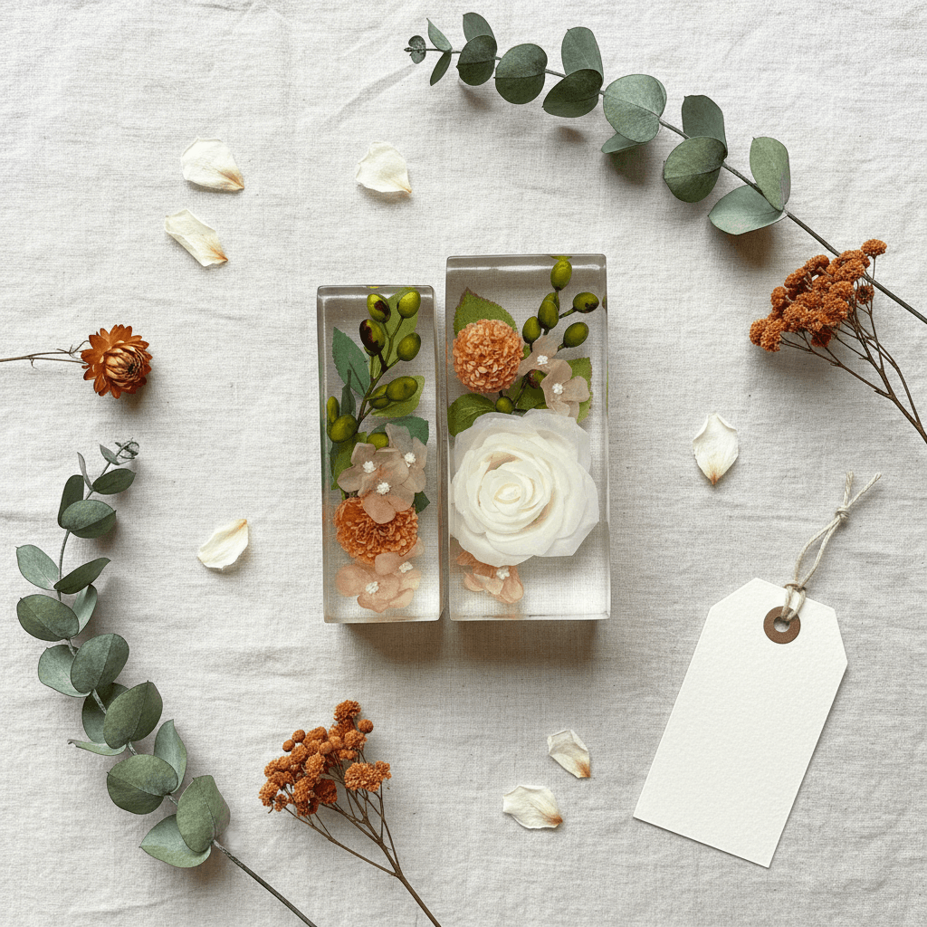 White Rose Resin Bookends – Handmade Floral Bookshelf Decor - The Glossy Gift Shop