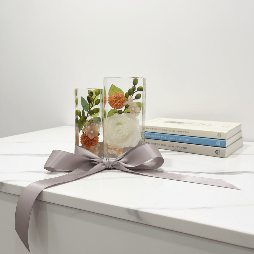White Rose Resin Bookends – Handmade Floral Bookshelf Decor - The Glossy Gift Shop
