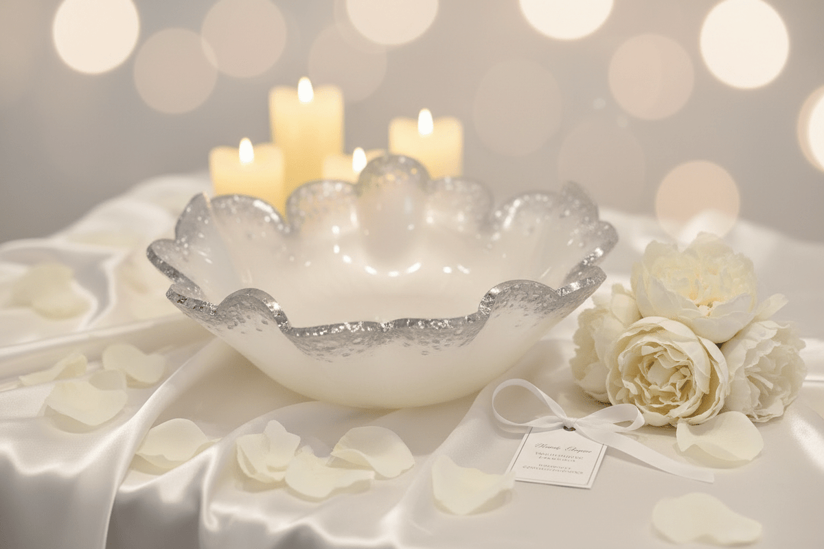 White Shimmer Resin Bowl – Silver Accent Handmade Decor - The Glossy Gift Shop