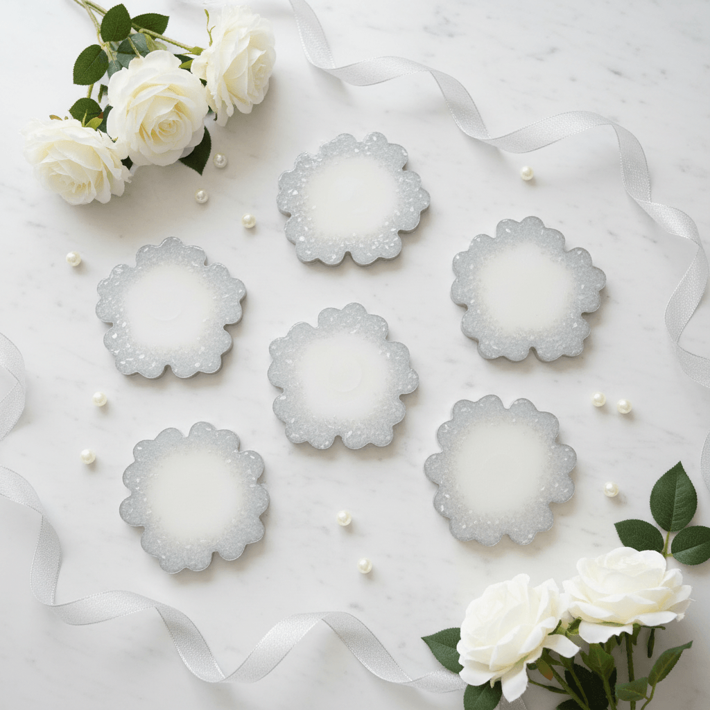 White Shimmer Resin Coaster Set – Handmade Set of 6 - The Glossy Gift Shop
