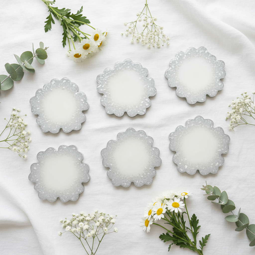 White Shimmer Resin Coaster Set – Handmade Set of 6 - The Glossy Gift Shop