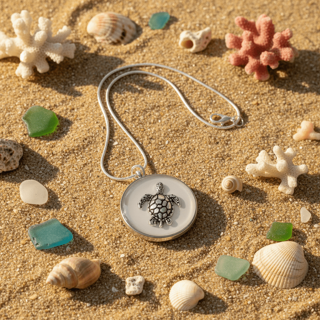 White Turtle Resin Necklace – Handmade Coastal Pendant - The Glossy Gift Shop