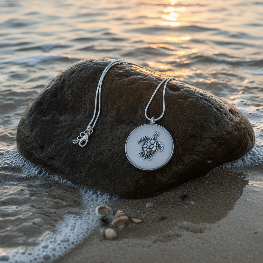 White Turtle Resin Necklace – Handmade Coastal Pendant - The Glossy Gift Shop