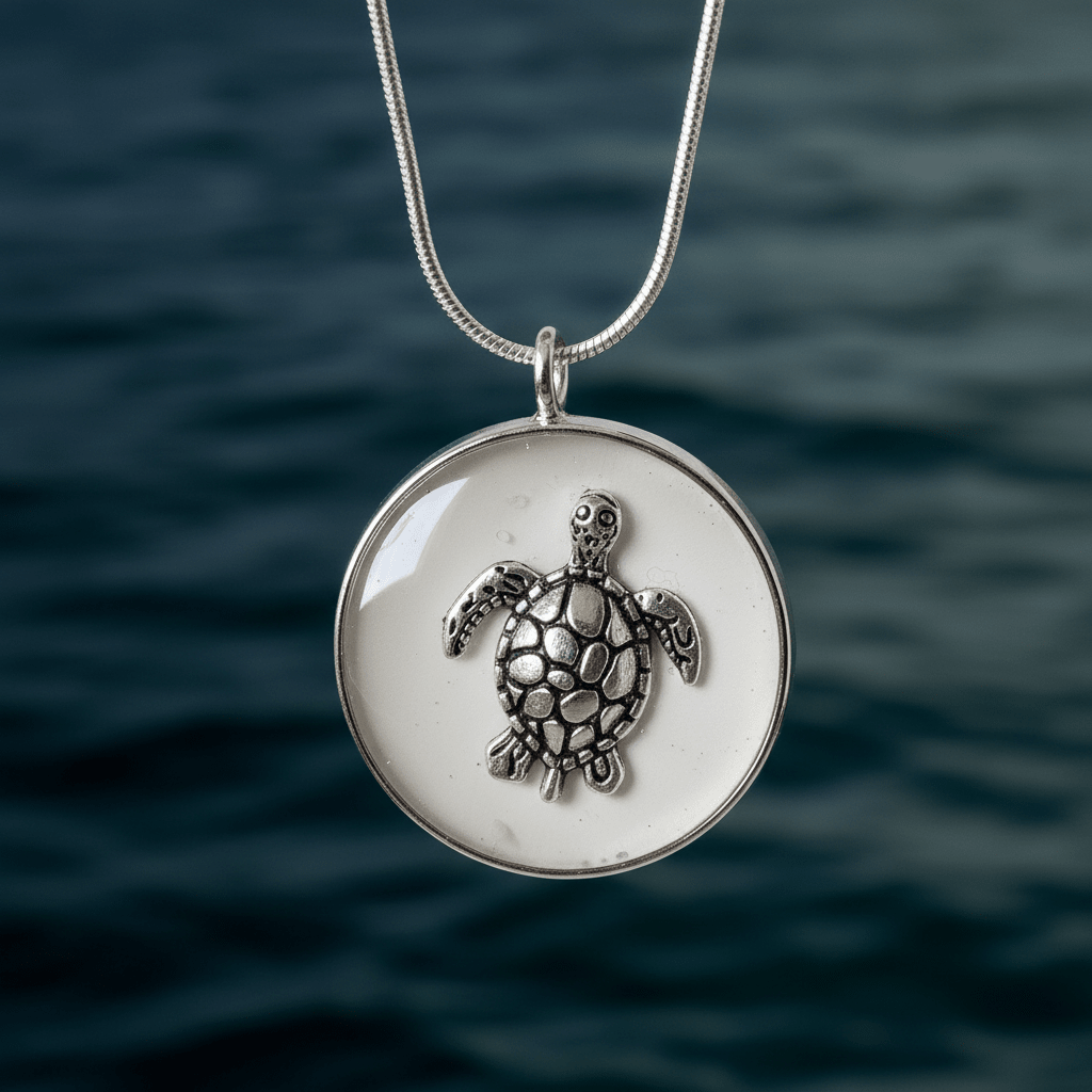 White Turtle Resin Necklace – Handmade Coastal Pendant - The Glossy Gift Shop