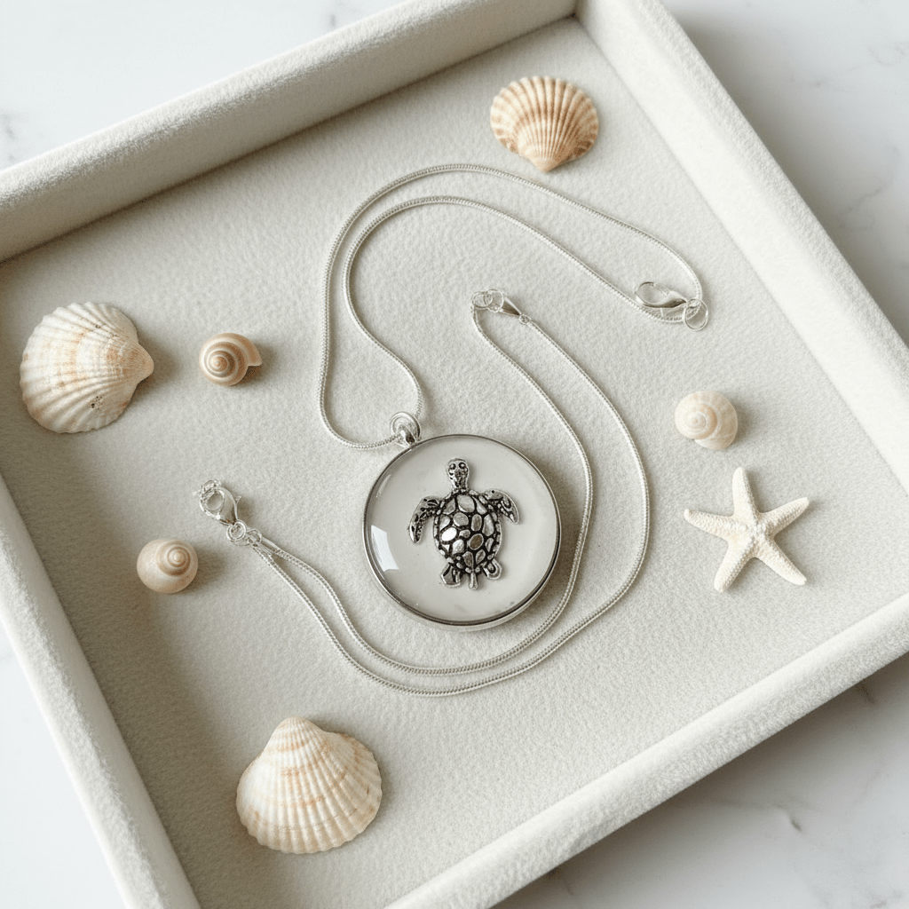 White Turtle Resin Necklace – Handmade Coastal Pendant - The Glossy Gift Shop