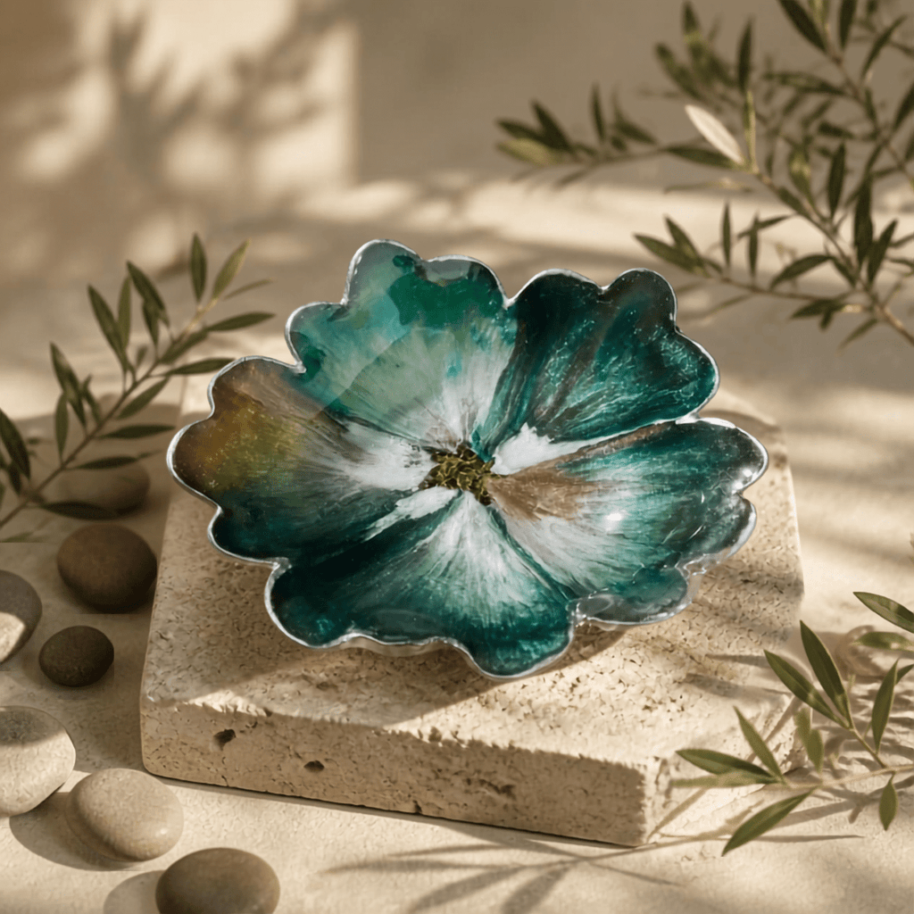 Woodland Mist Resin Bowl – Forest Green & Teal Handmade Decor - The Glossy Gift Shop