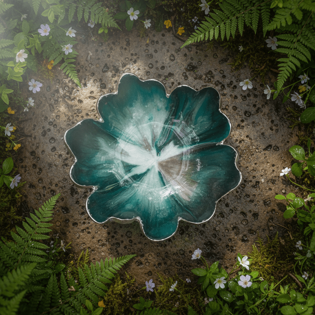Woodland Mist Resin Bowl – Forest Green & Teal Handmade Decor - The Glossy Gift Shop