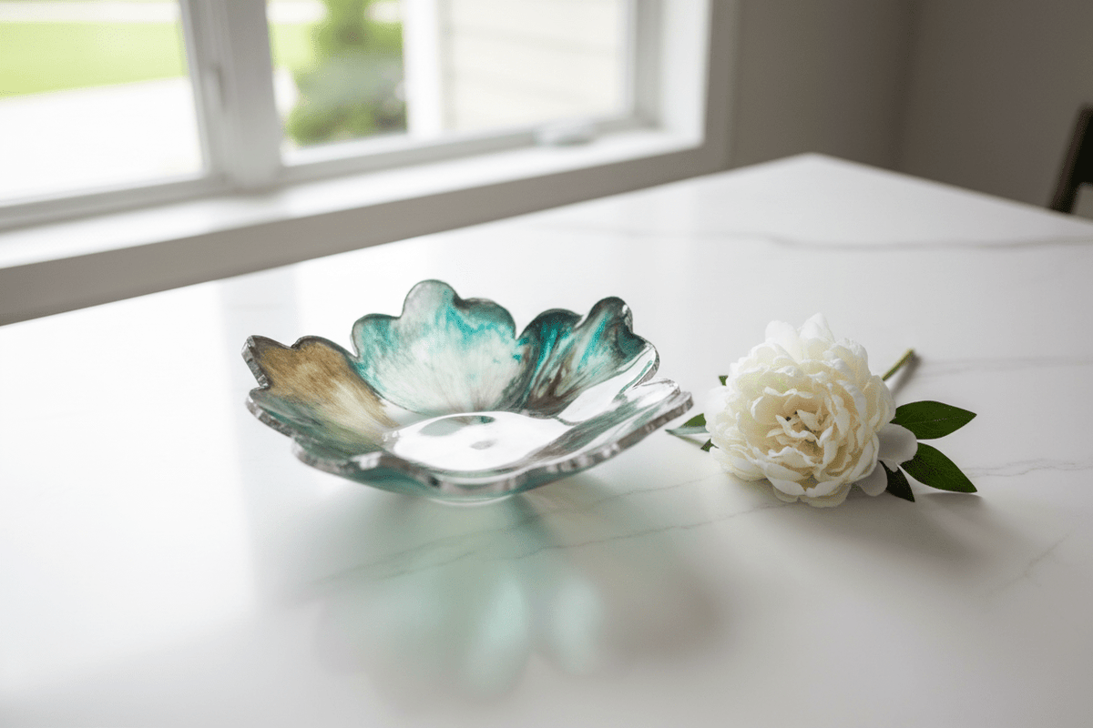 Woodland Mist Resin Bowl – Forest Green & Teal Handmade Decor - The Glossy Gift Shop