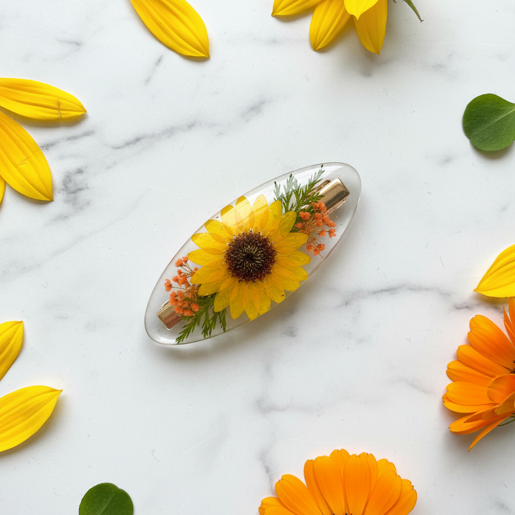 Yellow Orange Floral Hair Clip