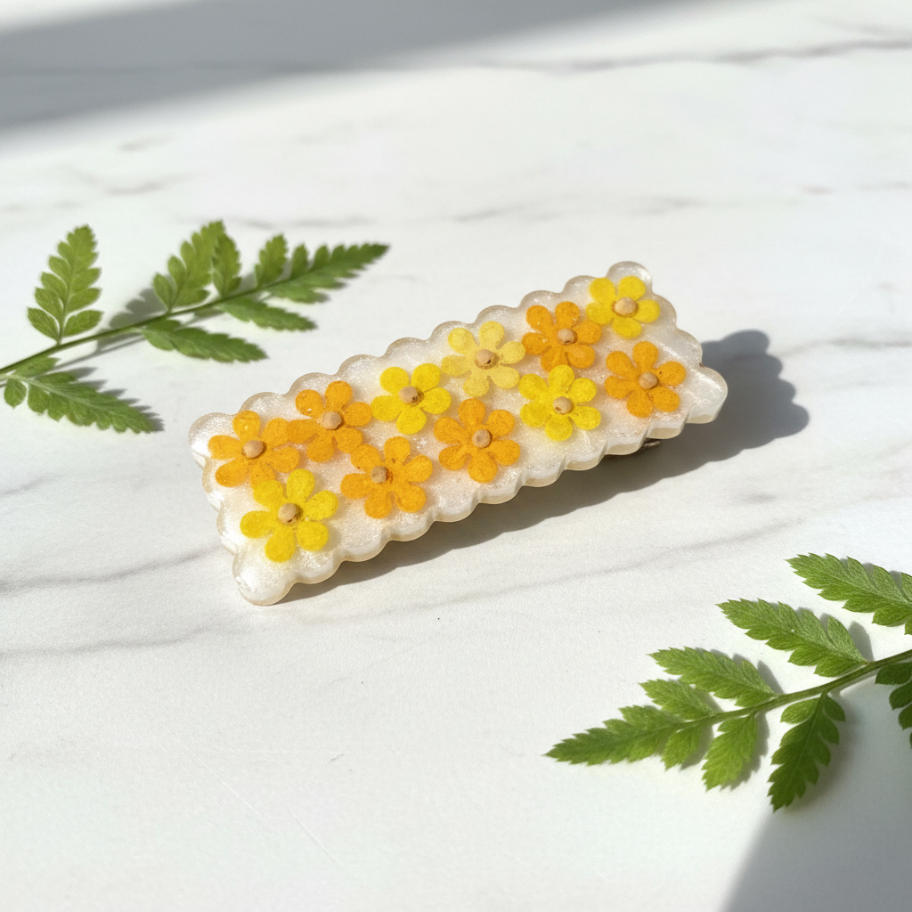 Yellow Pressed Flower Hair Clip
